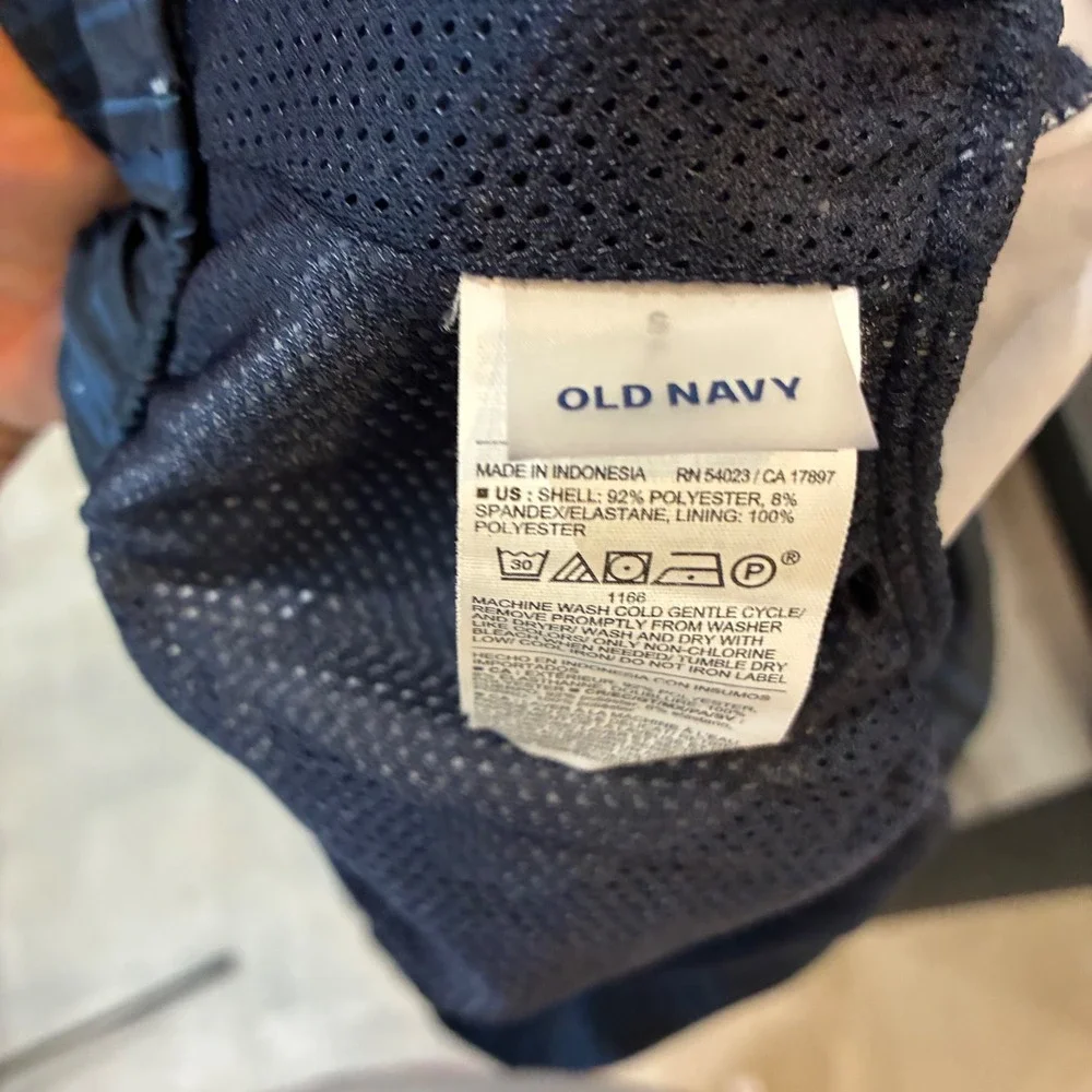 Old Navy Mens Navy Blue Striped Swim Trunks Size S Mesh Lined Board Shorts